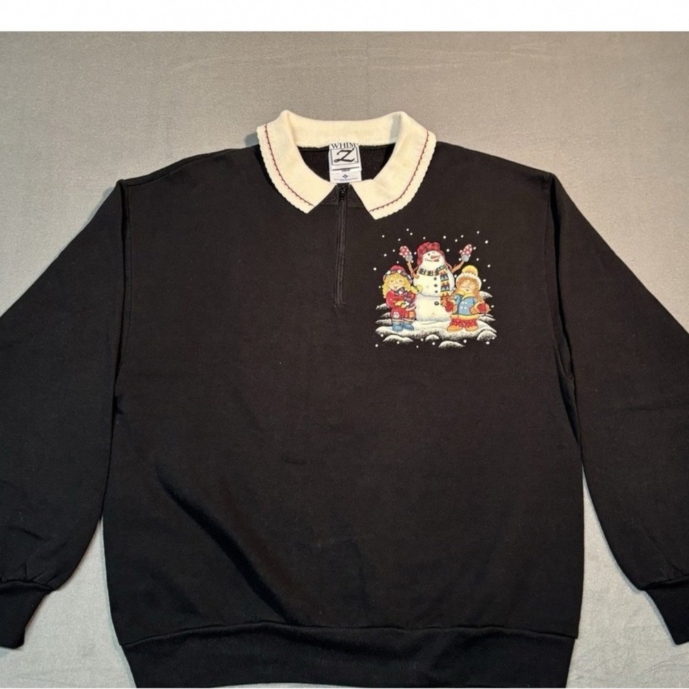 Black Crewneck Sweater with Snowman Design